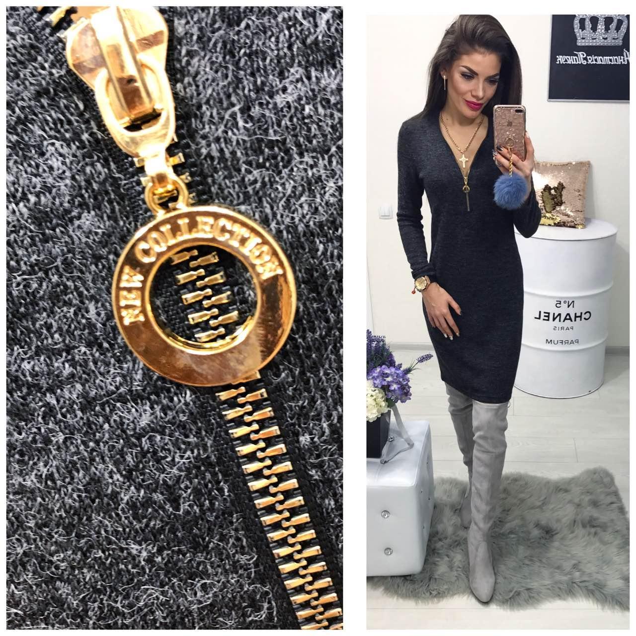 Сукня арт. 795 ангора софт з блискавкою чорний меланж / темно сірий, фото 1