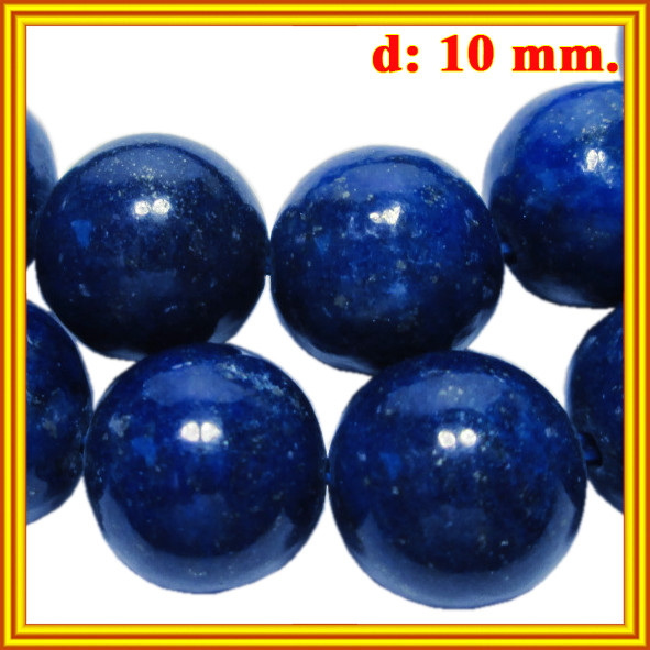 Намистини Лазурит, Камінь Темно Синього Кольору, Діаметр 10 мм, Отвір 1 мм, на Нитках, близько 39 см/нитка, №206