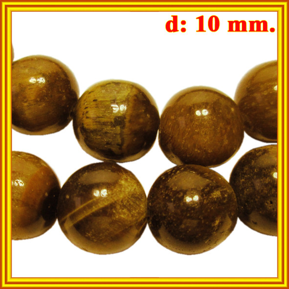 Намистини Камінь Тигрове Око Коричневого Кольору, Діаметр 10 мм, Отверст. 1 мм, на Нитках, близько 39 см/нитка, №208