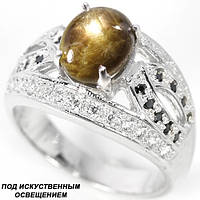 Серебряное кольцо с натуральным Звездчатым Сапфиром и Cz 17.5р