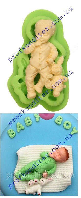 Силіконовий молд 2Д Хлопчик з Мишком, фото 1