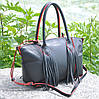 Жіноча шкіряна сумка Bordo чорна з червоним, фото 2