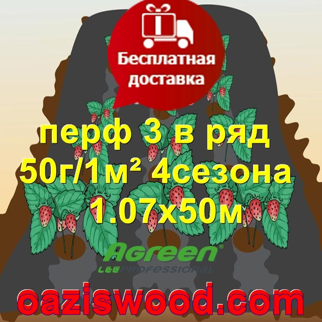 Агроволокно з перфорацією 3 в ряд p-50g 1.07*50м чорне AGREEN 4сезона Італійське якість