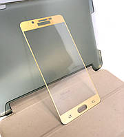 Samsung A7 2016, A710 защитное стекло на телефон противоударное 3D Gold золотое