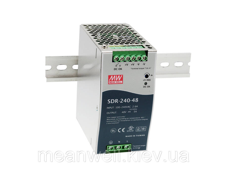 SDR-240-24 Блок живлення на Din-рейку Mean Well 240вт, 24в, 10A, фото 1