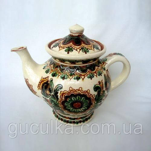Чайник глиняний з кришкою діаметр 20 см "Косівська кераміка" ручний розпис 1,5-2л, фото 1