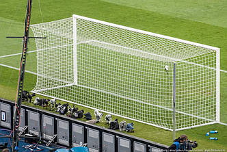 Сітка футбольна напівпрофесійна Жовто-синя (шнур — 4,5 мм, комірка — 15 см. глибина 2 м)