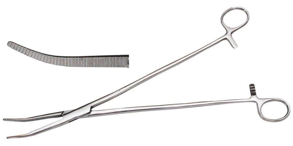 Затискач кровоспинний, вигнутий, 255 мм, фото 1