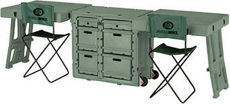 Мобільний двомісний робочий стіл для командного пункту.