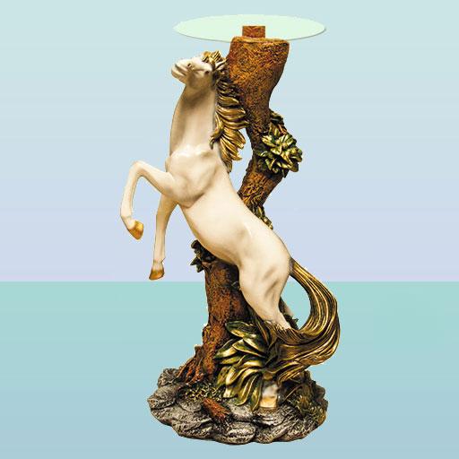 Журнальний скляний стіл скульптура, кавовий столик Кінь (Б) 