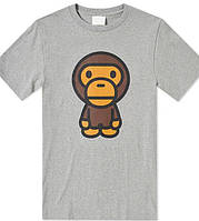 Сіра футболка a bathing ape | monkey logo