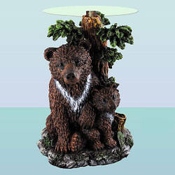 Журнальний скляний стіл, кавовий столик скульптуру Ведмідь з ведмежам (А) 