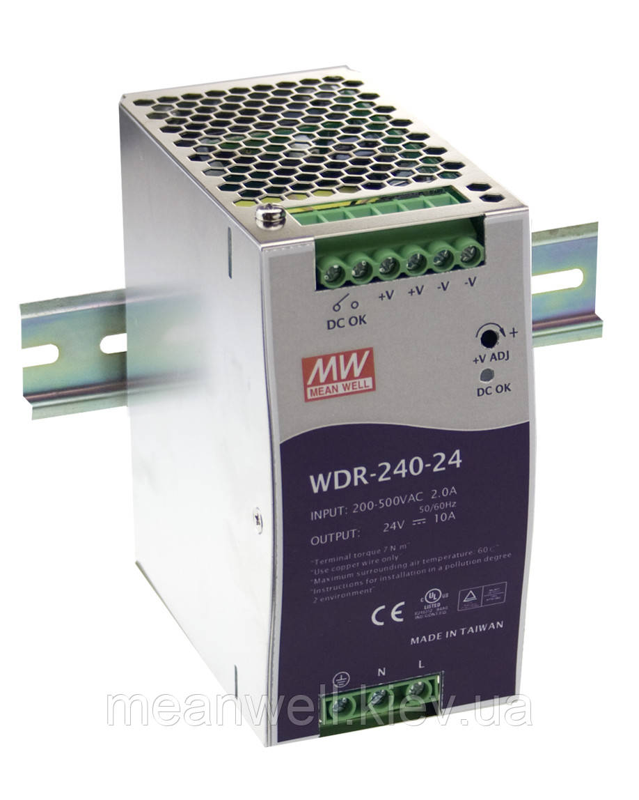 WDR-240-24 Блок живлення на Din-рейку Mean Well 240вт, 24в,10A, фото 1