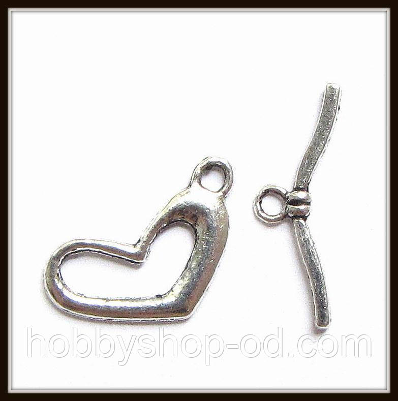 Замок тогл "серце" срібло (2,2х1,2; h 2,4 см) 8 шт. в уп, фото 1