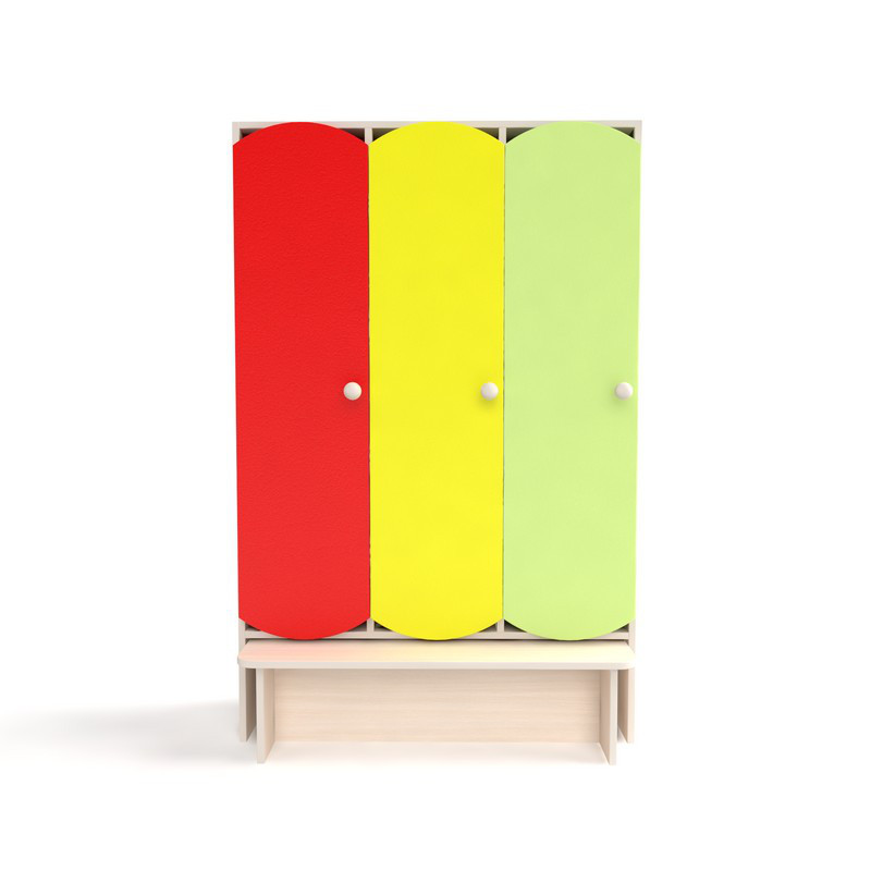 Шкаф детский 3-х секционный с лавкой с цветными дверьми. Шкафы для одежды в детский сад - фото 6 - id-p22034148