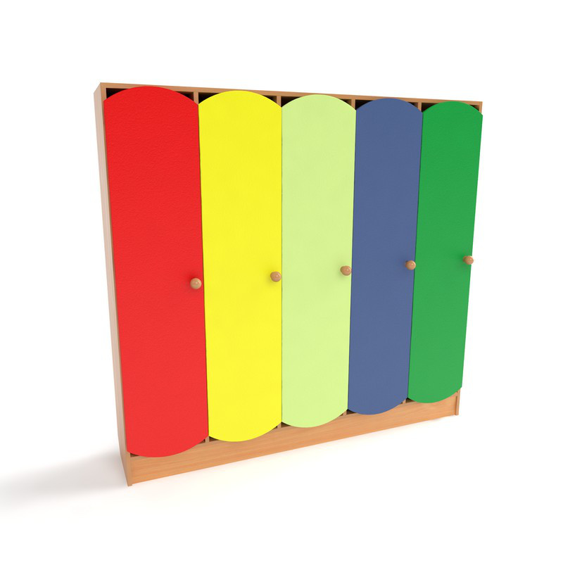 Дитячий шафа 5-ти секційний з кольоровими дверцятами. Шафи для роздягалень в дитячий садок
