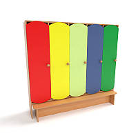 Дитячий шафа для роздягальні 5-ти секційний з крамницею з кольоровими дверцятами.