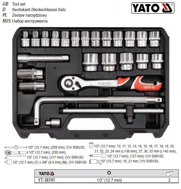 Набір торцевих головок 1/2" М10-32 25 штук YATO YT-38741