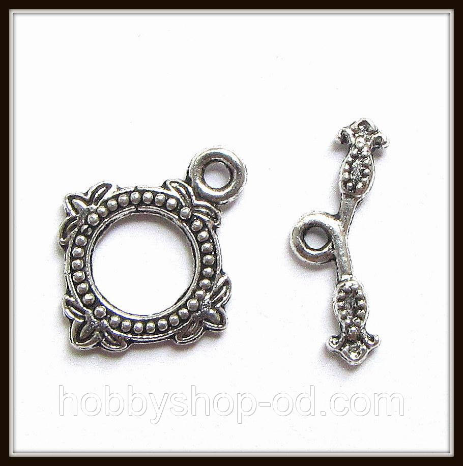 Замок тогл "круглий" срібло (2,2х1,8; h 2,2 см) 5 шт. в уп, фото 1