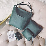 Жіноча сумка набір 4в1 + маленька сумочка і косметичка блакитний, фото 5