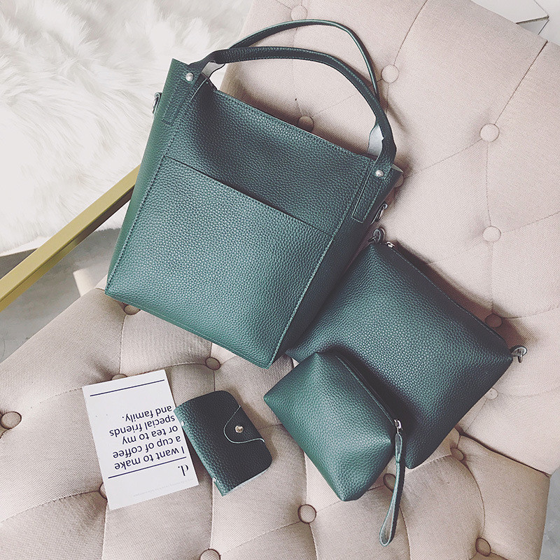Жіноча сумка набір 4в1 + маленька сумочка і косметичка зелений