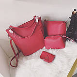 Жіноча сумка набір 4в1 + маленька сумочка і косметичка рожевий, фото 6