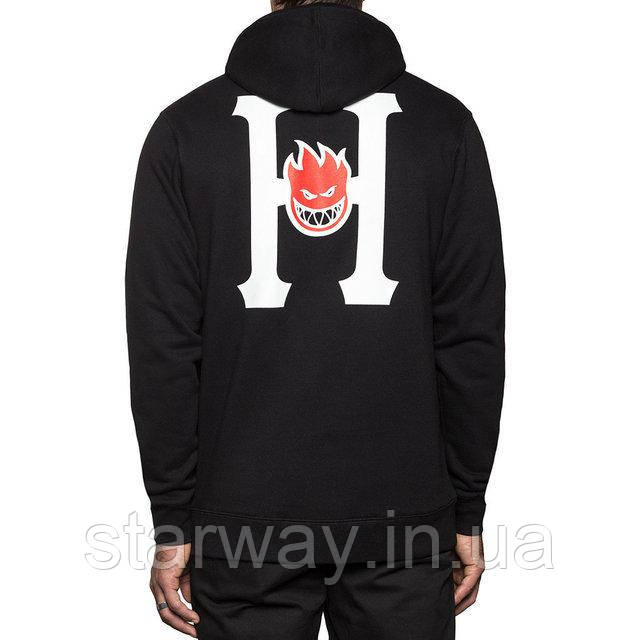Худі huf spitfire logo | чорна стильна толстовка