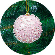 Куля новорічна Yes! Fun рожева з паєтками та бісером d-8 см 972846