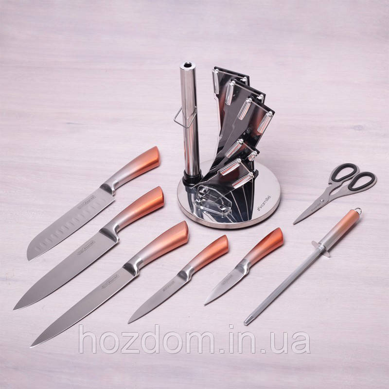 Набір ножів + підніжки + пакет на підставці 8 предметів Kamille 5134