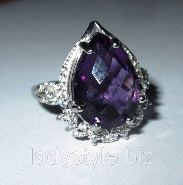 Серебряное кольцо с аметистом от студии LadyStyle.Biz купить оригинальное украшение кольцо перстень подарок натуральный танзанит