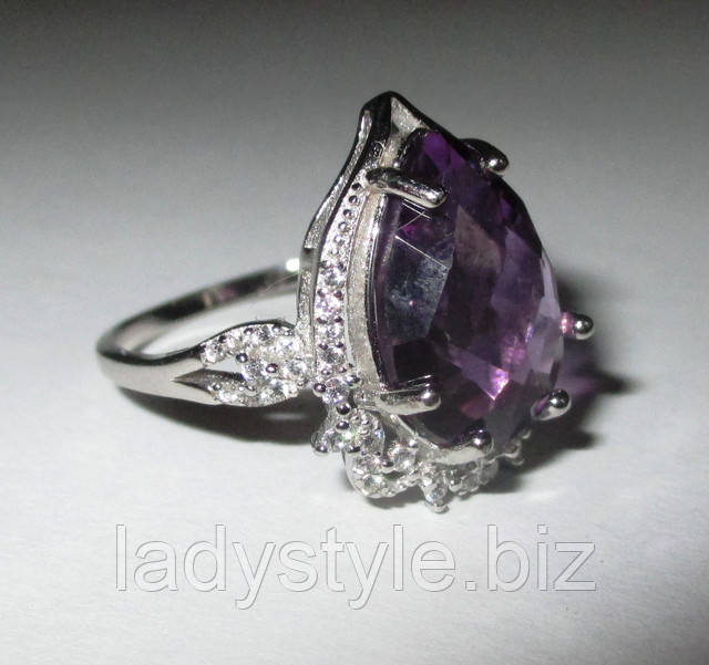 Серебряный перстень с натуральным аметистом от студии LadyStyle.Biz купить украшения натуральный танзанит кольцо серьги перстень украшения