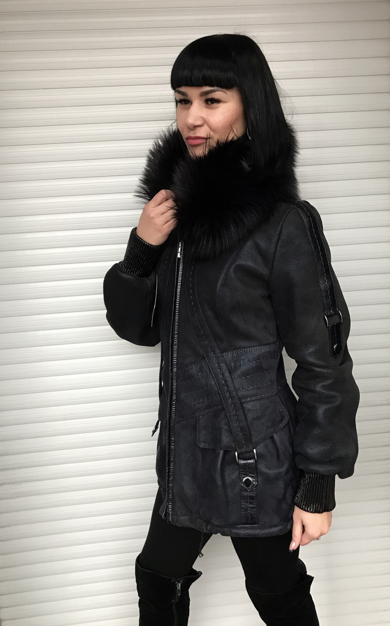 Дублянка жіноча синя комір лисиця, фото 1