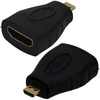 Переходник, штекер micro HDMI - гнездо HDMI, gold, пластик