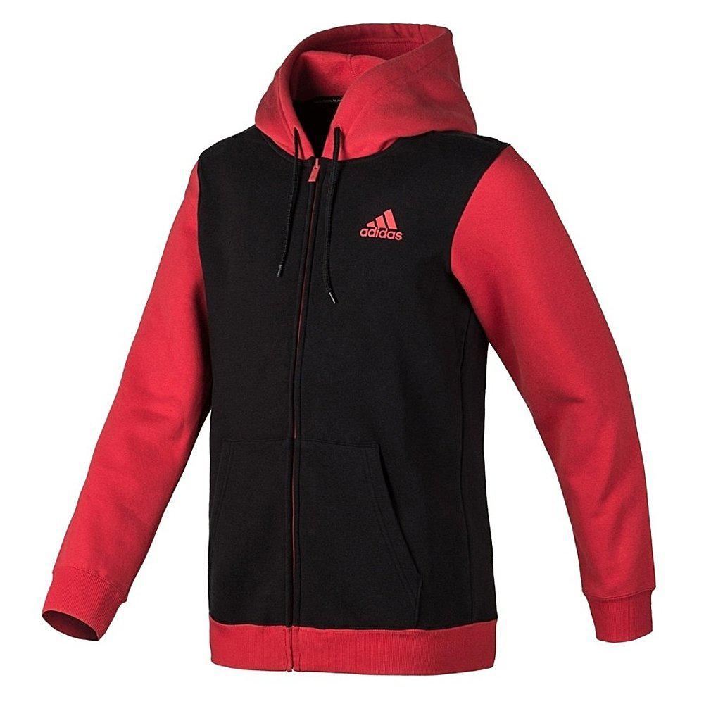 Толстовка спортивна чоловіча adidas Attack Hoodie AA7637 (чорна з червоним, бавовна, на блискавці, логотип адідас)