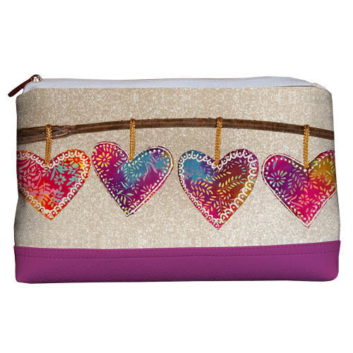 Косметичка дорожня жіноча Lovely Сердца на ветке с розовым кожзамом 26x15x8 см