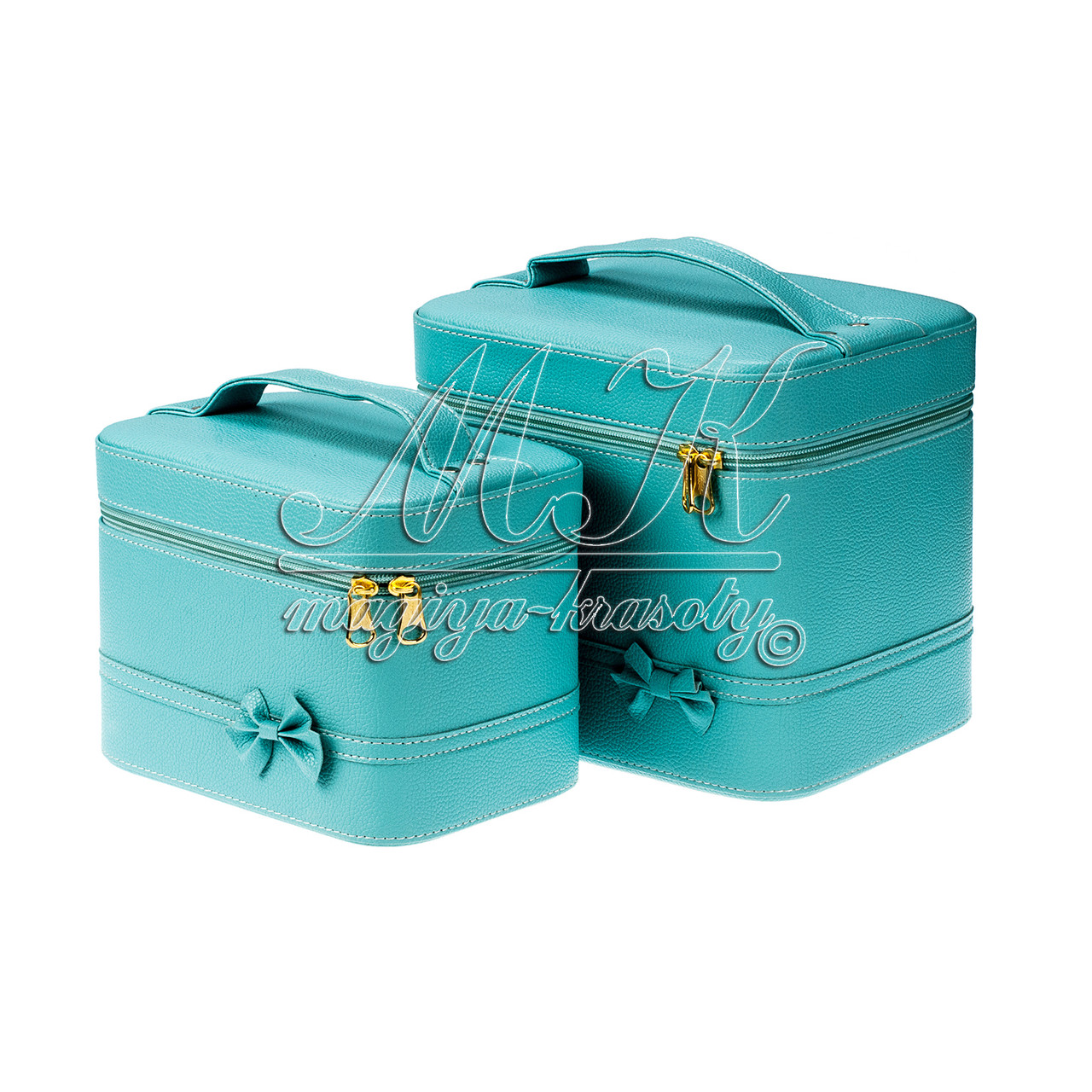 Кейс для косметики та прикрас із бантиком 2 в 1, блакитні