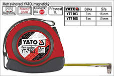 Рулетка будівельна (вимірювальна) 19мм х 5м. з магнітом YATO YT-7105, фото 2