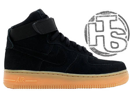 Мужские кроссовки Nike Air Force 1 High Black Suede (с мехом) 749266-001, фото 2