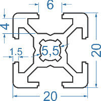 Алюминиевый станочный профиль 20x20