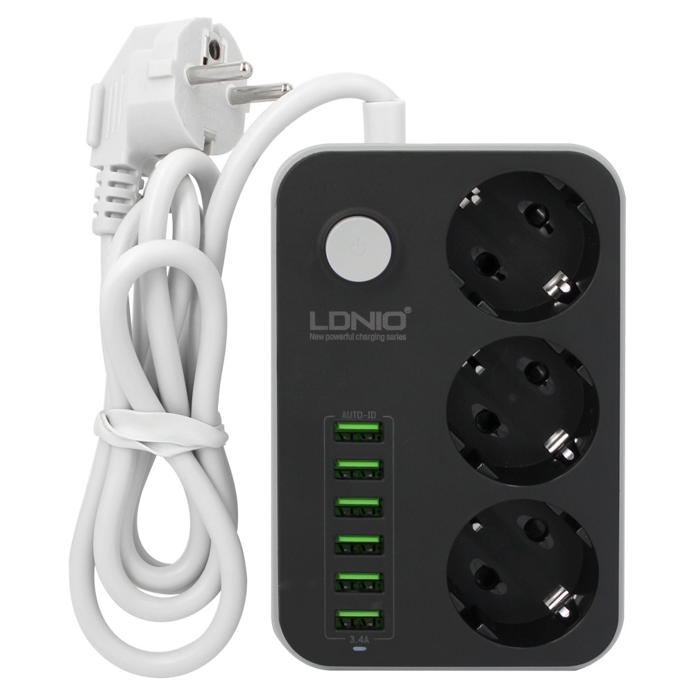 Подовжувач з USB роз'ємами Ldnio 3 Power Socket 3.4 A 6usb (SE3631), фото 1