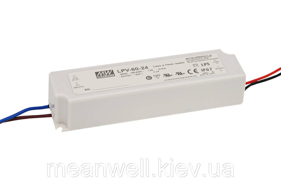 LPV-60-24 Блок живлення Mean Well Драйвер для світлодіодів (LED) 60 Вт, 24 В, 2.5 А, фото 1