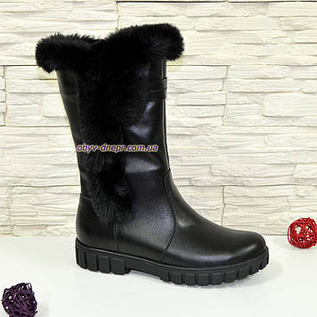 Напівчоботи чорні шкіряні для дівчаток підліткові на потовщеній підошві.