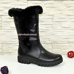 Напівчоботи чорні шкіряні для дівчаток підліткові на потовщеній підошві.