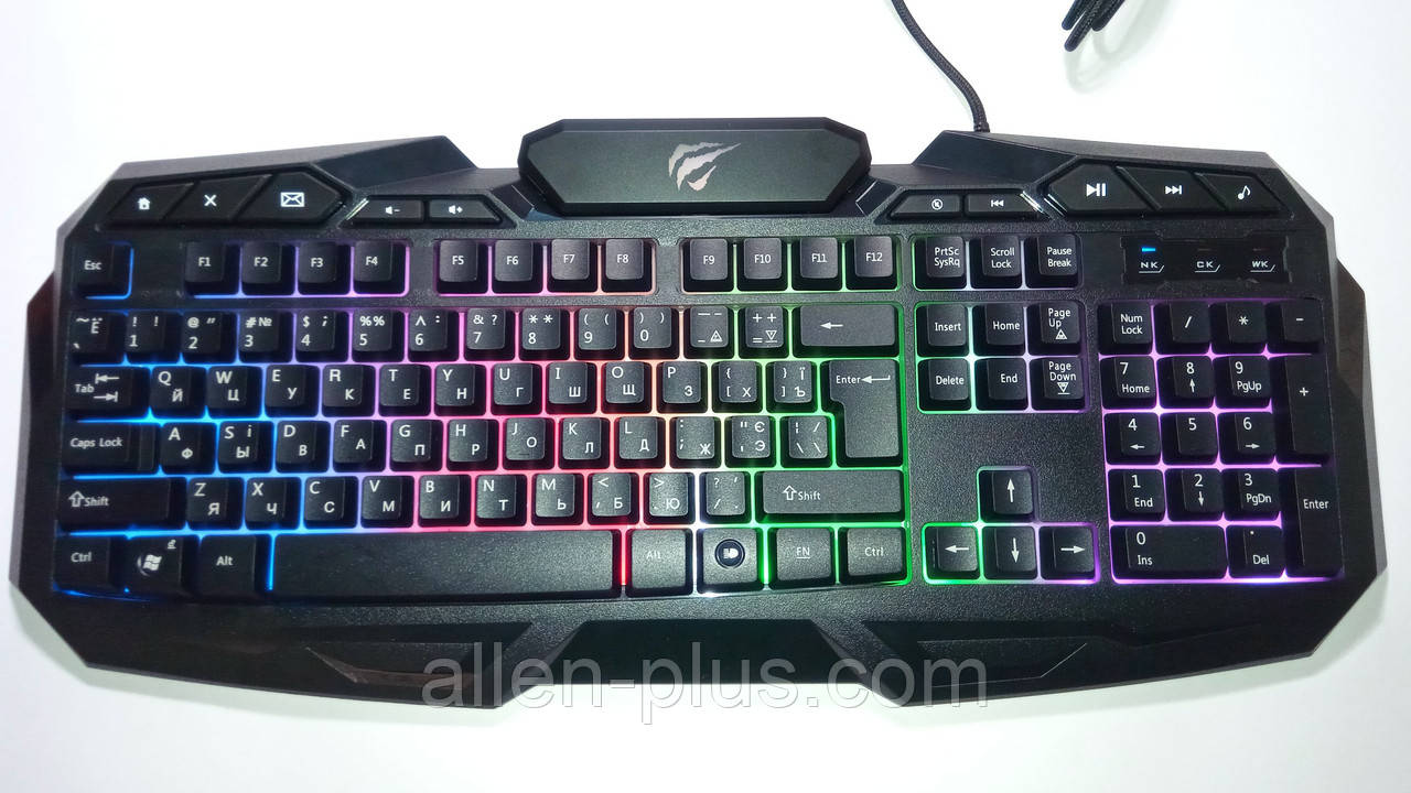 Клавіатура з кольоровою підсвіткою мультимедійна HAVIT HV-KB406L, USB