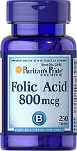 Фолієва кислота, Puritan's Pride Folic Acid 800 mcg 250 Tablets