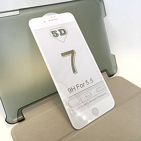 IPhone 7 Plus, 8 Plus захисне скло на телефон протиударне 5D full glue White біле