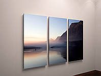 Картина модульная Вода, Горы, Море, Рассвет 3 модуля 90х60 см
