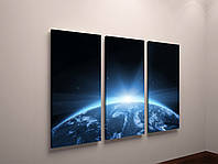 Картина модульная печать на холсте Космос Планета Вид на Землю 90х60 из 3-х частей
