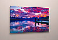 Картина природа красивый закат над водой яркие краски 60х40 см