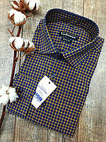 Сучасна чоловіча сорочка синього кольору в клітинку жовтого кольору